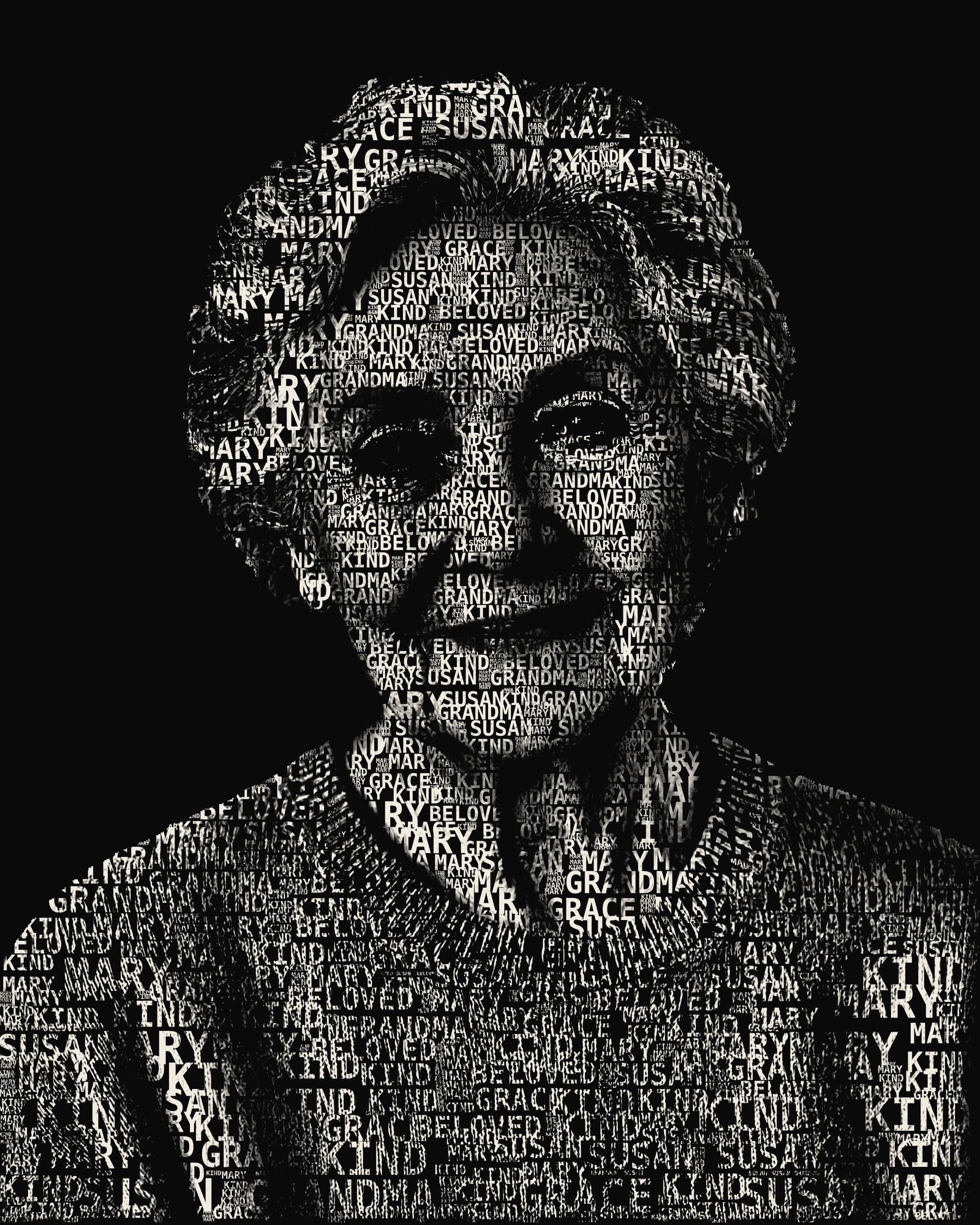 A portrait made from the words that describe her